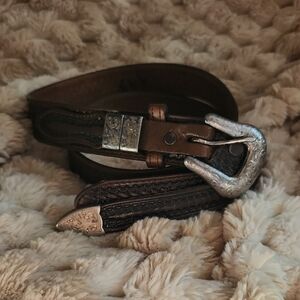 Embossed Western Brown Leather Belt